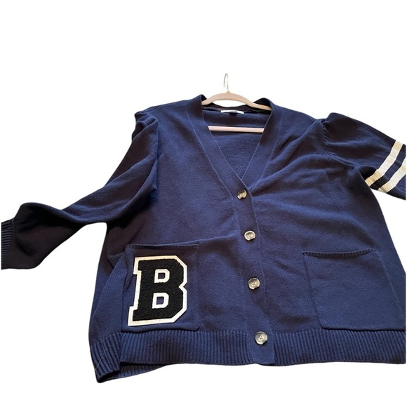 Letterman Cardigan Sweater button up- White Stripes -Letter B on Pocket Size XL - Picture 3 of 11